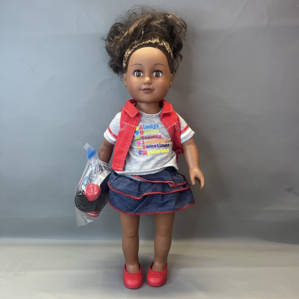 My Life As Autism Advocate Dark Hair Skin 18" Doll Headphones Beanie Fidget